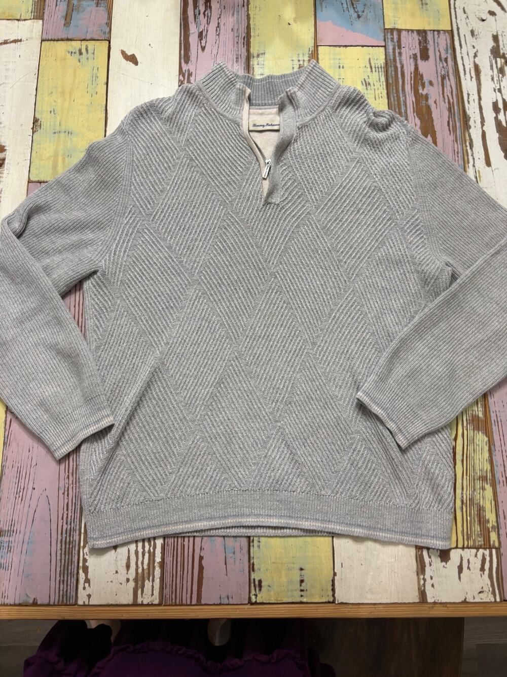tommy bahama quarter zip mens Large sweater grey